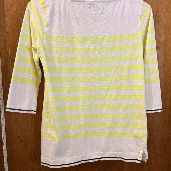 🐻Size S - Gap - White and Yellow Striped 3/4 Sleeve Knit Pullover - Picture 5 of 6